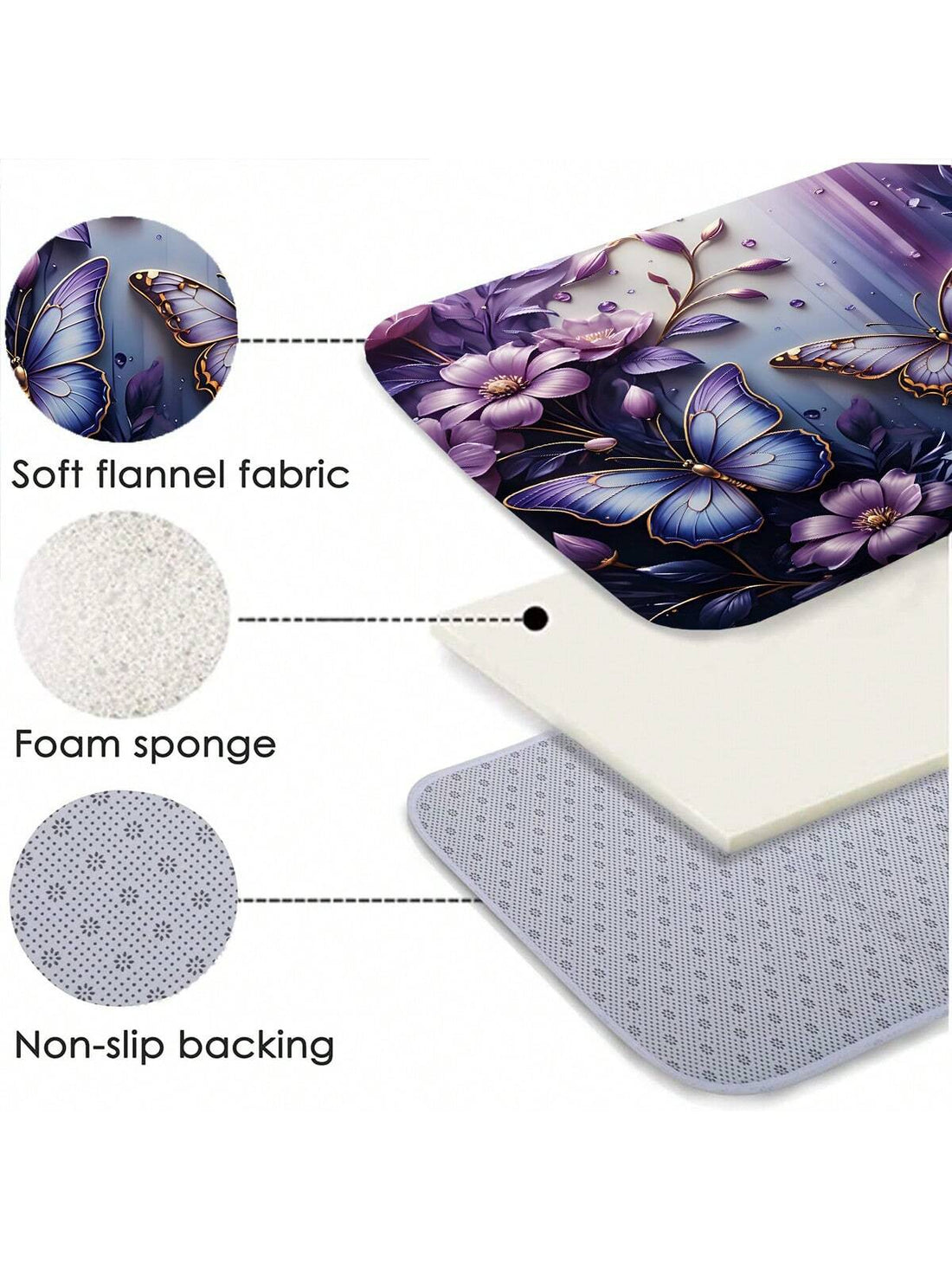 Transform your bathroom into a whimsical oasis with our Enchanting Purple Butterfly & Floral Shower Curtain Set. The 3D visual effect adds depth and dimension, while the matching bathroom mat and hooks tie the whole look together. Bring some magic and charm to your daily routine!