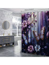 Enchanting Purple Butterfly & Floral Shower Curtain Set - 3D Visual Effect with Matching Bathroom Mat & Hooks