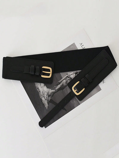 Trendy Stretchy Faux PU Adjustable Buckle Waist Belt for Casual Streetwear