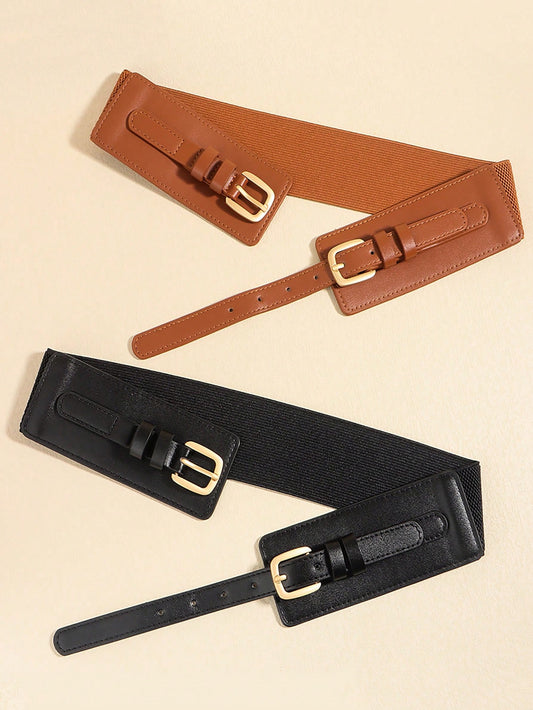 Trendy Stretchy Faux PU Adjustable Buckle Waist Belt for Casual Streetwear