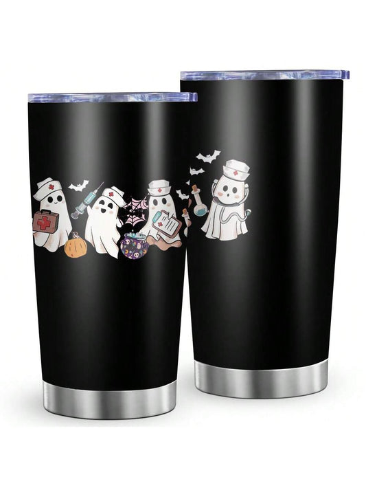 Halloween Ghost Doctor Print Stainless Steel Tumbler - Keep Your Drinks Cold in Style