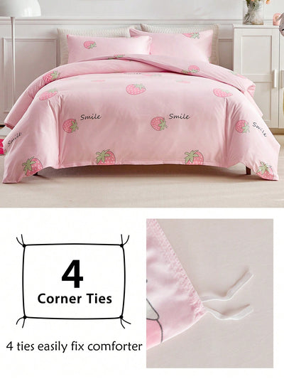 Strawberry Fields Forever: 3-Piece Children Bedding Set in Pink Polyester Reversible Design