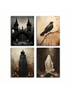 Frightful Delight: Haunted House Canvas Poster Set - Perfect Halloween Decor for Bedroom and Living Room