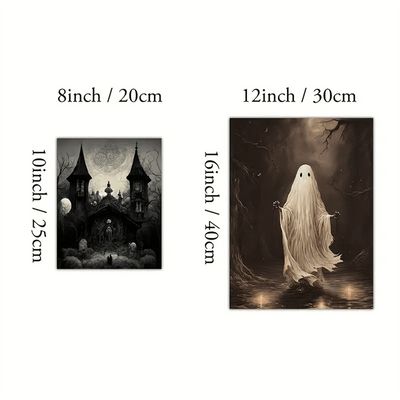 Frightful Delight: Haunted House Canvas Poster Set - Perfect Halloween Decor for Bedroom and Living Room