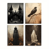 Frightful Delight: Haunted House Canvas Poster Set - Perfect Halloween Decor for Bedroom and Living Room