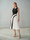 Modern Chic: Sleeveless Pleated Dress with Premium Color Block Design