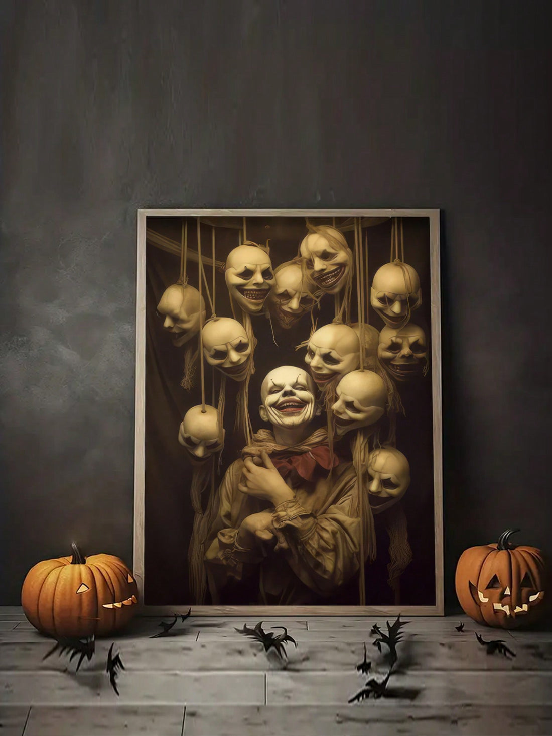 Transform your home into a spooky haven with our Smiling Faces Horror Canvas Poster. Perfect for Halloween, this wall art features a chilling design that will send shivers down your spine. Expertly crafted on high-quality canvas, this poster is sure to add a bone-chilling touch to your home decor.