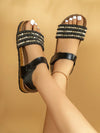 Stylish and Comfortable Black Buckle Flat Sandals for Plus Size Women