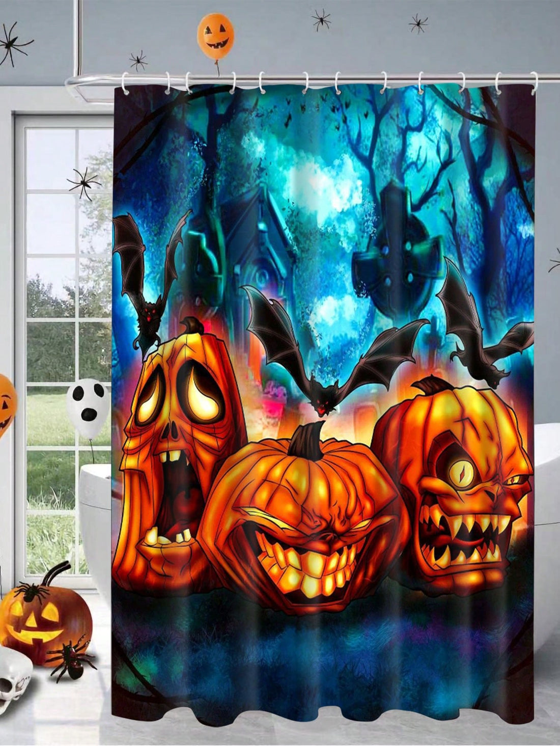 Transform your bathroom into a spooky Halloween night with our Spooky Pumpkin Nightmare shower curtain. Crafted with high-quality material, this curtain features a haunting pumpkin design that is perfect for any horror fan. Upgrade your shower experience and bring a touch of terror to your home decor.