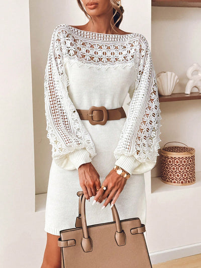 Chic Hollow Lace Sweater Dress - Elegant Autumn Style for Women