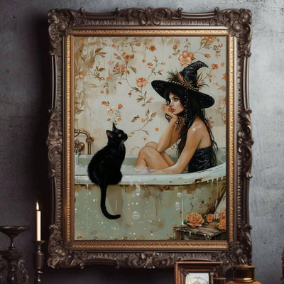 Pondering in Bathtub: Light Academia Gothic Halloween Poster - Whimsigoth Wall Art