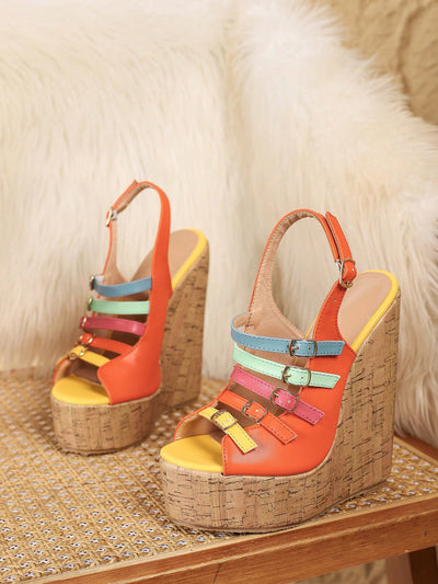 Elevate Your Style with Buckle Decoration Wood Grain Sandals