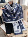 Charming Cat Jacquard Scarf: Cozy Faux Cashmere Accessory for Autumn/Winter