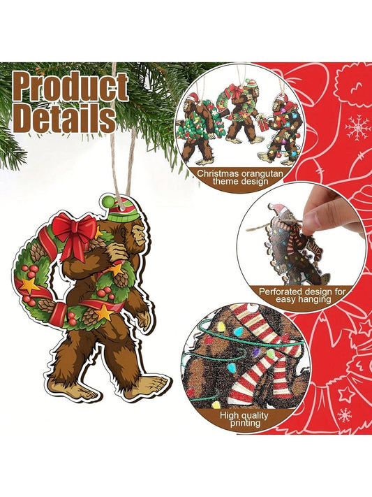 Whimsical Bigfoot Christmas Tree Ornament Set – 27-Piece Wooden Decoration for Fun Holiday Cheer!