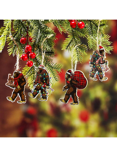 Whimsical Bigfoot Christmas Tree Ornament Set – 27-Piece Wooden Decoration for Fun Holiday Cheer!