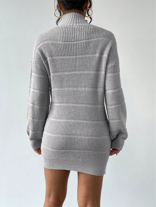 Chic & Cozy: High Neck Textured Knit Sweater Dress