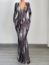 Gradient Glam: V-Neck Long Sleeve Slim Maxi Dress for Effortless Elegance