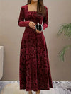 Chic Velvet Floral Swing Dress with Square Neckline - Perfect for Fall