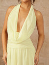 Chic Solid Color Halter Tie Back Ruched Long Dress - Perfect for Casual Holidays