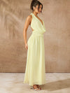 Chic Solid Color Halter Tie Back Ruched Long Dress - Perfect for Casual Holidays