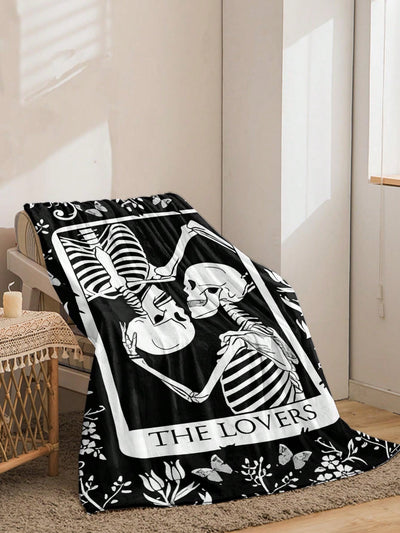 Spooky Skeleton Graffiti Flannel Throw Blanket for Ultimate Cozy Vibes