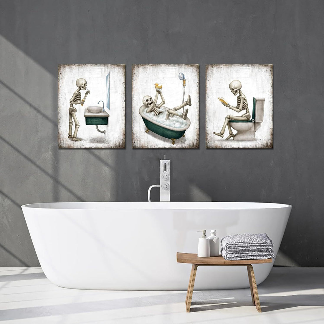 Add some spooky charm to your bathroom with our Cute Skeleton Vintage Halloween Wall Decor. This unique and detailed piece doubles as an educational tool, making it a great gift idea for any Halloween enthusiast. Crafted with attention to detail, it's the perfect addition to your Halloween decor.