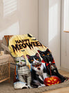 Spooky Graffiti Halloween Cats Printed Flannel Blanket - Perfect Home Decor and Holiday Gift