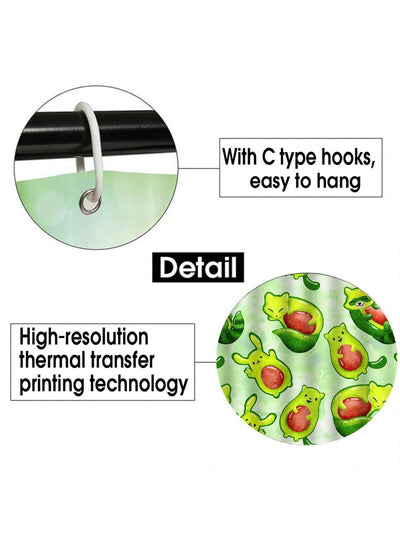 Adorable Avocado Bathroom Set: Waterproof Curtain, Rug, Mat, and Hooks