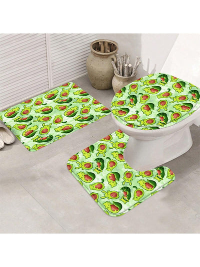 Adorable Avocado Bathroom Set: Waterproof Curtain, Rug, Mat, and Hooks