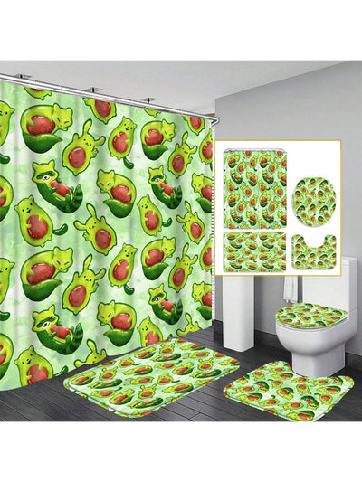 Enhance your bathroom with our Adorable Avocado Bathroom Set. This set includes a waterproof curtain, rug, mat, and hooks. Keep your floors dry while adding a fun and cute touch to your bathroom decor. Perfect for any avocado lover.