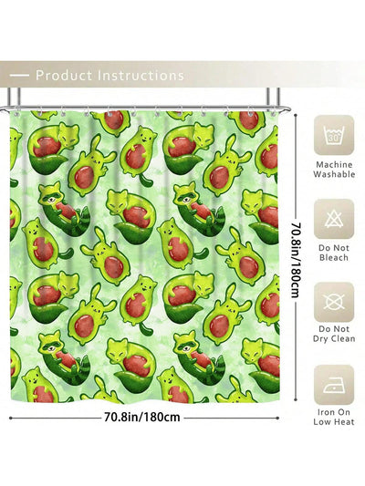 Adorable Avocado Bathroom Set: Waterproof Curtain, Rug, Mat, and Hooks