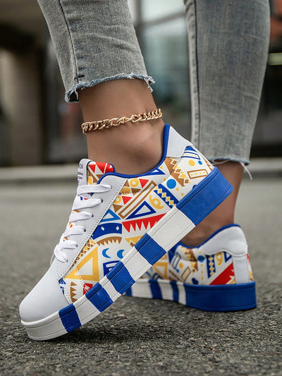 Women's Colorblock Graffiti Lace Up Sneakers: Fashionable, Trendy, and Lightweight