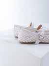 Elegance in Bloom: Women's Floral Embroidered White Mesh Ballet Flats