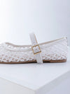 Elegance in Bloom: Women's Floral Embroidered White Mesh Ballet Flats