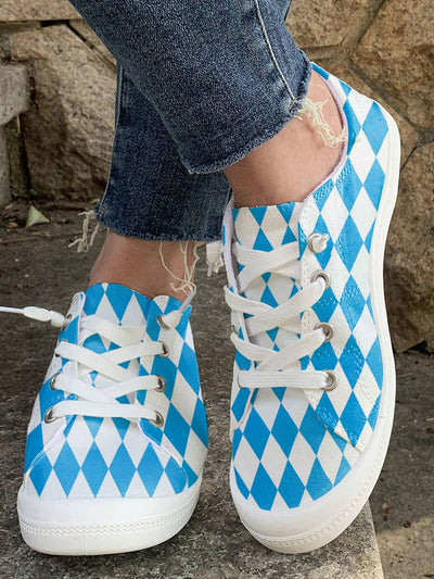 Chic & Comfy Blue & White Plaid Casual Sneakers for Oktoberfest