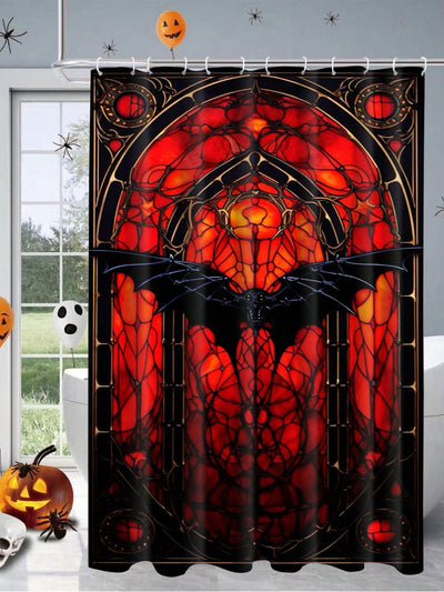 Pumpkin and Bat Halloween Shower Curtain - Waterproof Polyester with Hooks