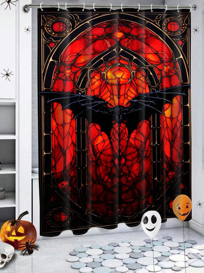 Pumpkin and Bat Halloween Shower Curtain - Waterproof Polyester with Hooks