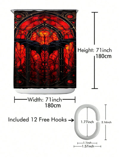 Pumpkin and Bat Halloween Shower Curtain - Waterproof Polyester with Hooks