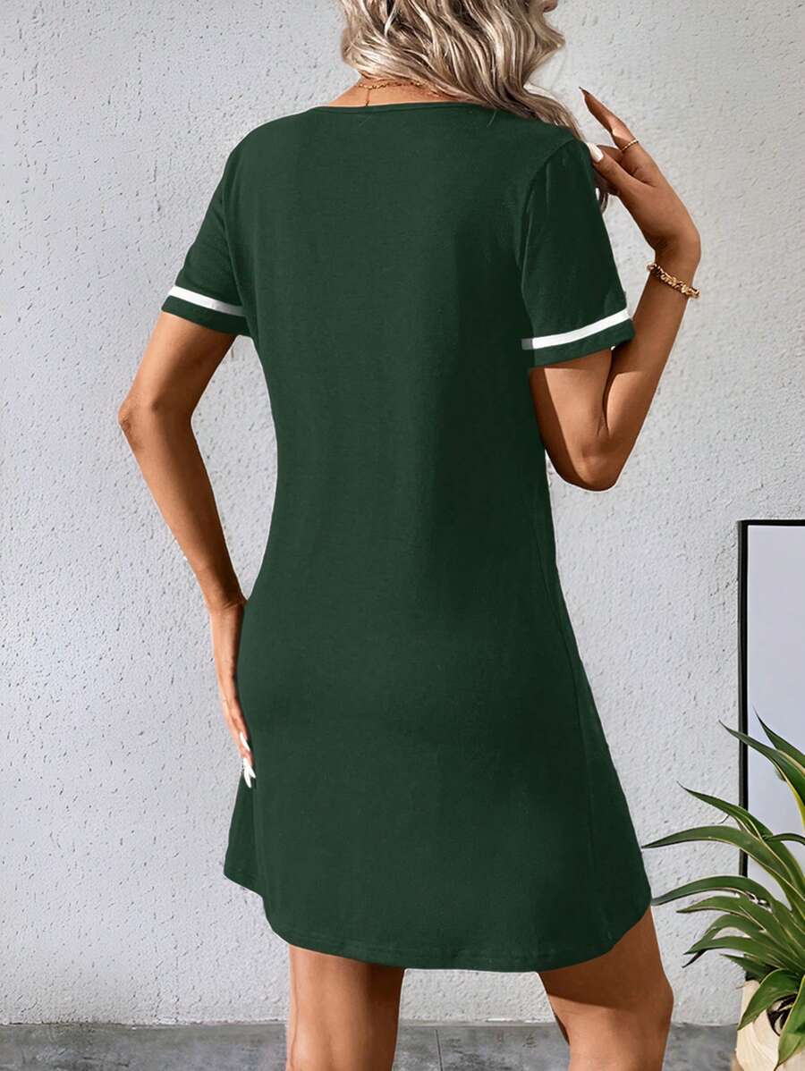 contrast trim V neck short sleeve T shirt mini dress image 11