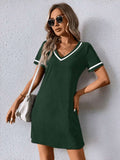 contrast trim V neck short sleeve T shirt mini dress image 12