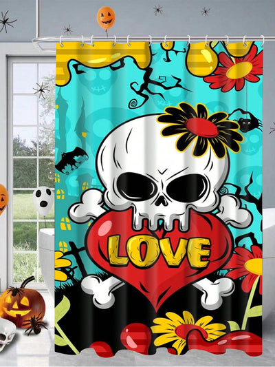 Pumpkin and Bat Halloween Shower Curtain - Waterproof Polyester with Hooks