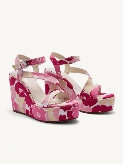 Cute and Comfortable Multicolor Fabric Buckled Wedge Sandals with Thick Soles