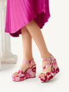 Cute and Comfortable Multicolor Fabric Buckled Wedge Sandals with Thick Soles