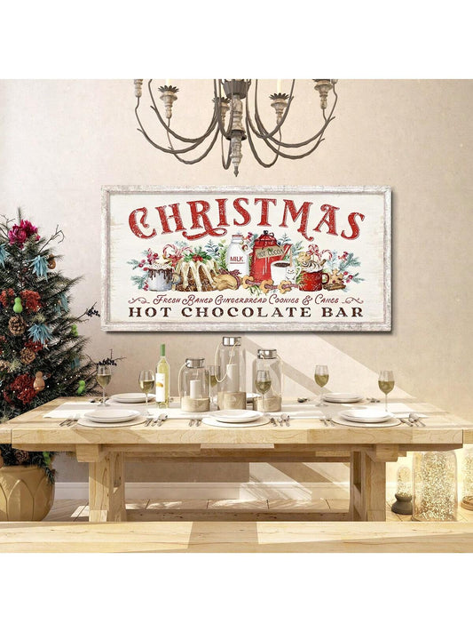 Festive Farmhouse Christmas Wall Art: Hot Cocoa Bar Canvas Decoration