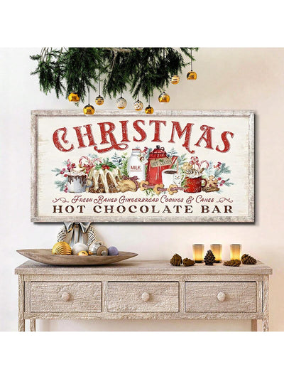 Festive Farmhouse Christmas Wall Art: Hot Cocoa Bar Canvas Decoration