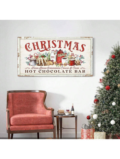 Festive Farmhouse Christmas Wall Art: Hot Cocoa Bar Canvas Decoration