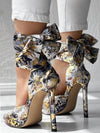 Blooming Beauty High Heels: Floral Print Satin Bow Tie Shoes for Party and Events