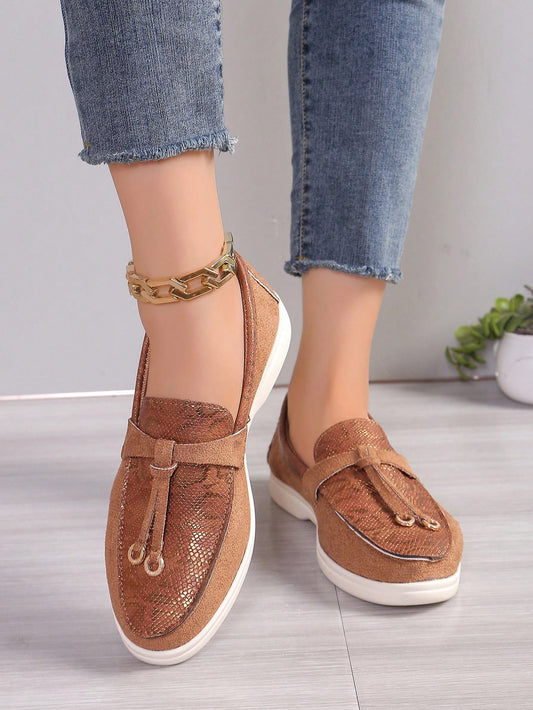 European American Fashion: Brown Casual Slip-On Loafers for Women