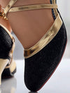 Black & Gold Sequined Latin Dance Shoes: Retro Glamour for Parties and Weddings