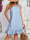 Ruffle Trim Sleeveless Denim Dress: Perfect for a Stylish Vacation Getaway